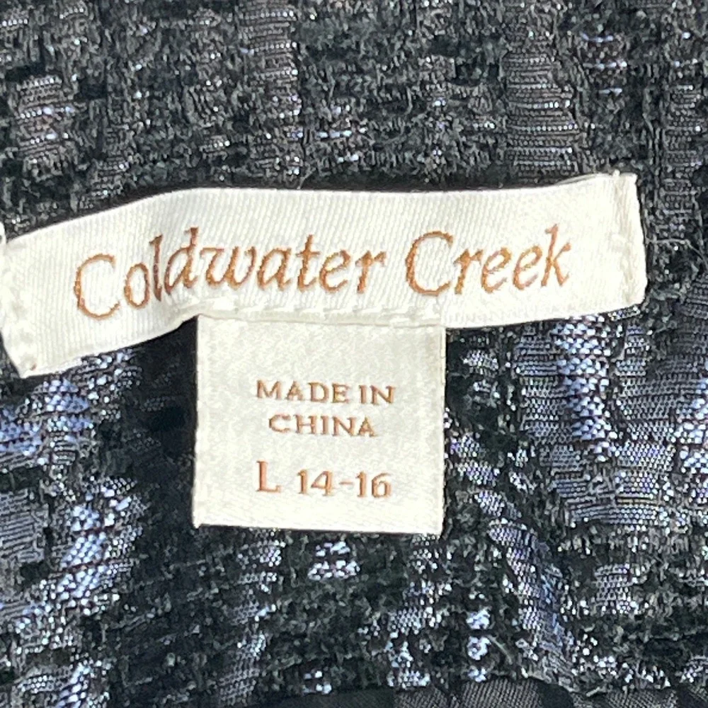 Coldwater Creek Paisley Jacquard Blazer L 14-16‎ Black Blue Jacket